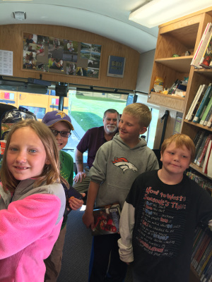 Students enjoying the Natrona County Public Library bookmobile