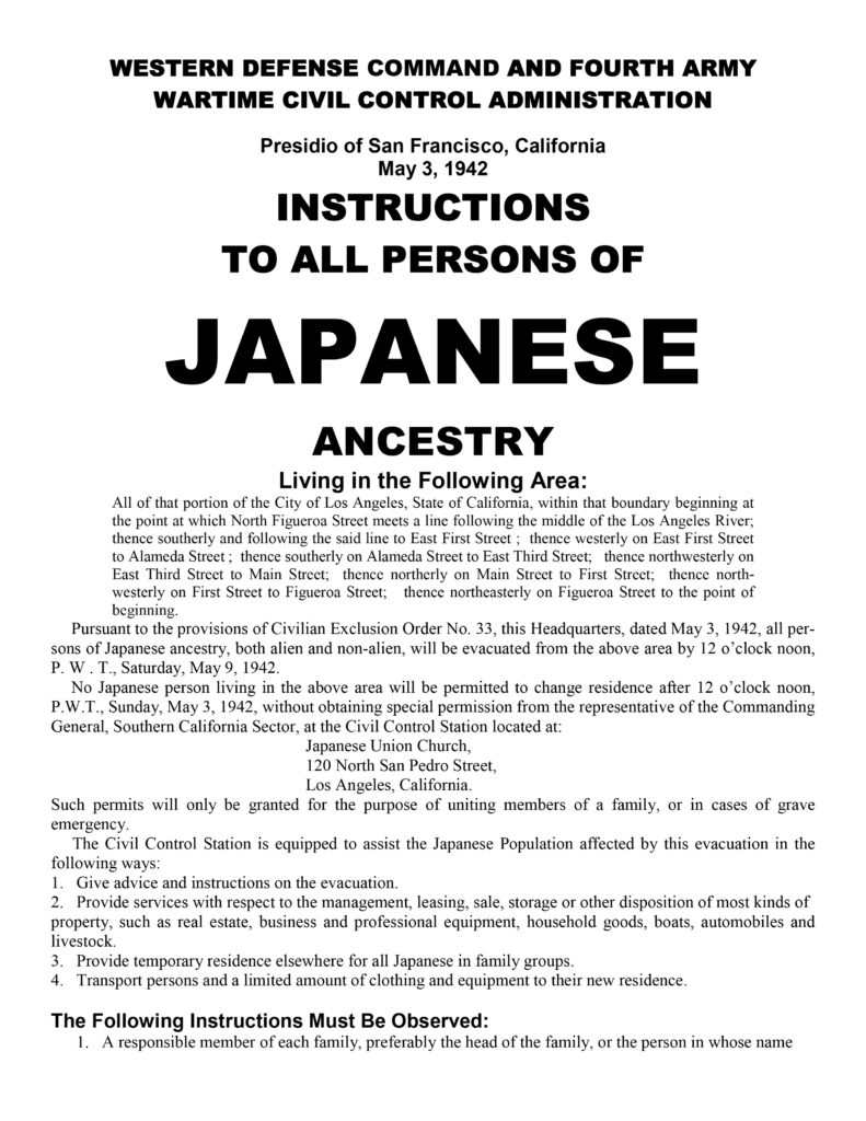Proclamation: "Instructions to all persons of Japanese ancestry"